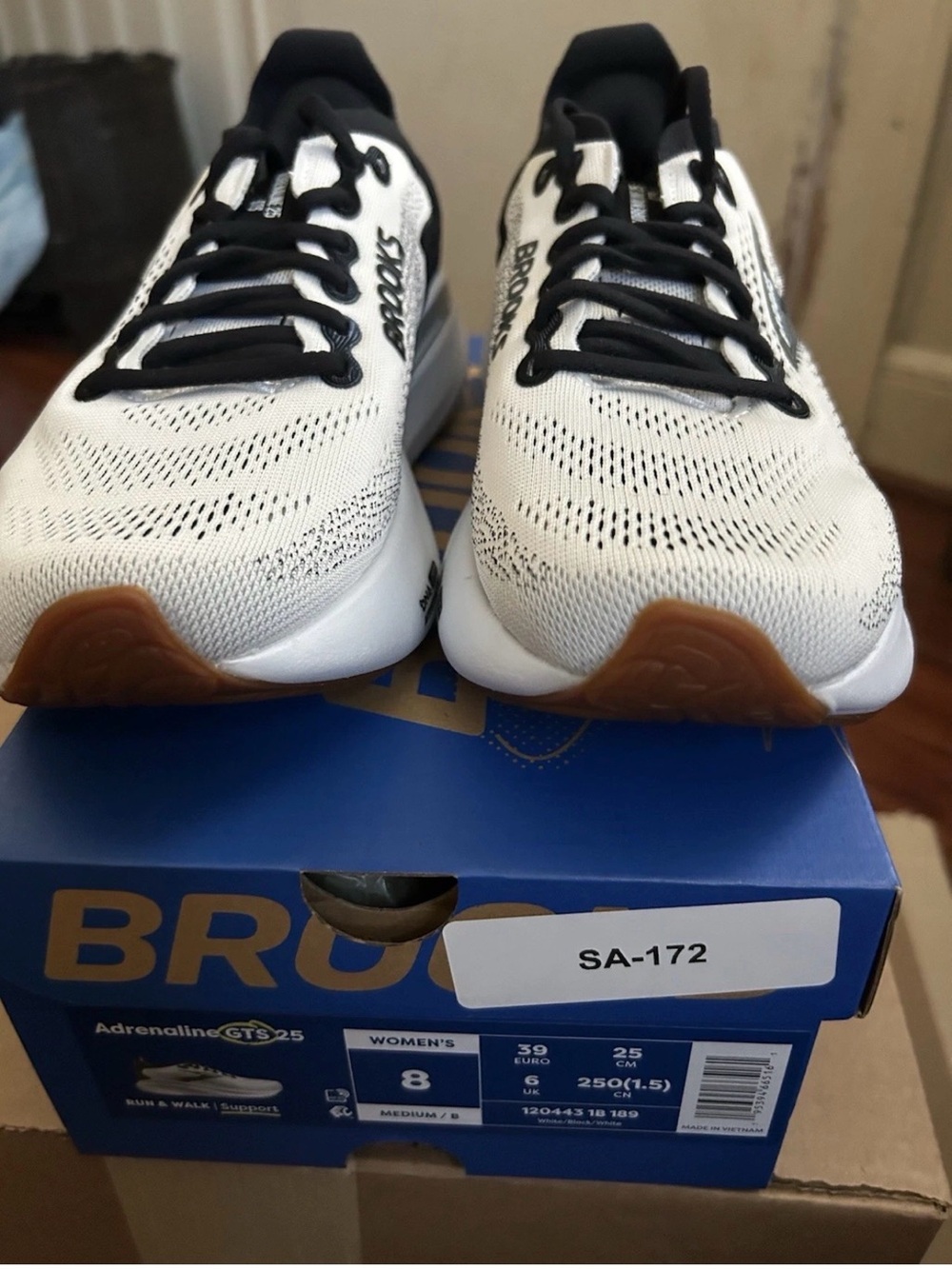 Brooks Men's White and Black Running Sneakers with Gum Outsole